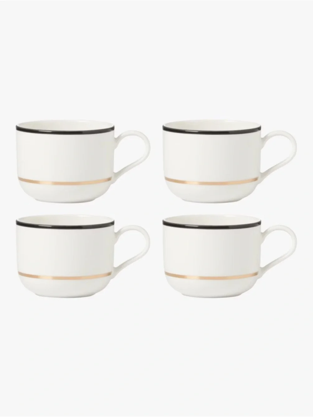 Kate Spade Make it Pop Mug Porcelain Mug Set -White with Gold Trim (Set of 4)